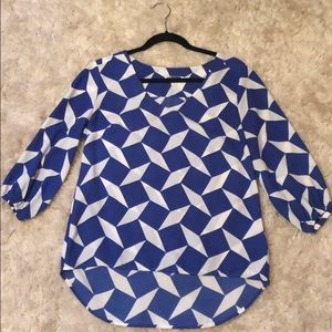 Blue and white pattern blouse